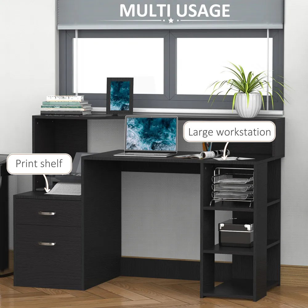 2 Drawer Computer Desk with Storage - Black