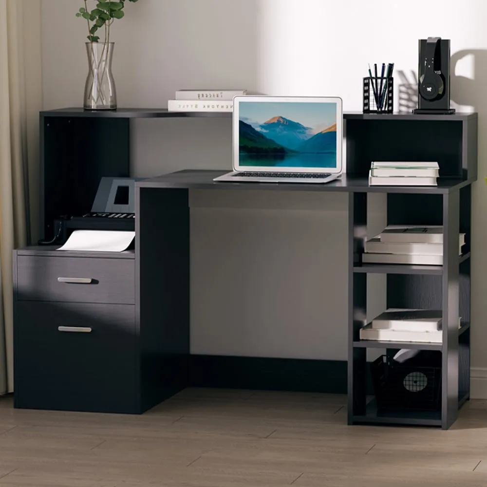 2 Drawer Computer Desk with Storage - Black