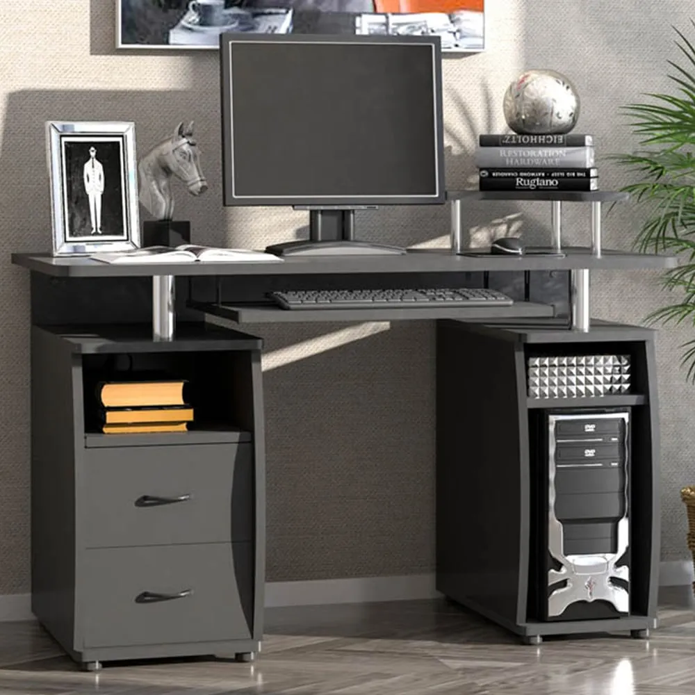 2 Drawer Computer Desk with Storage - Black image