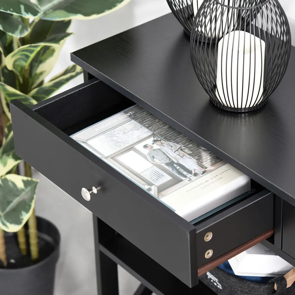 2 Drawer Console Table with Shelves - Black