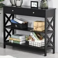 2 Drawer Console Table with Shelves - Black