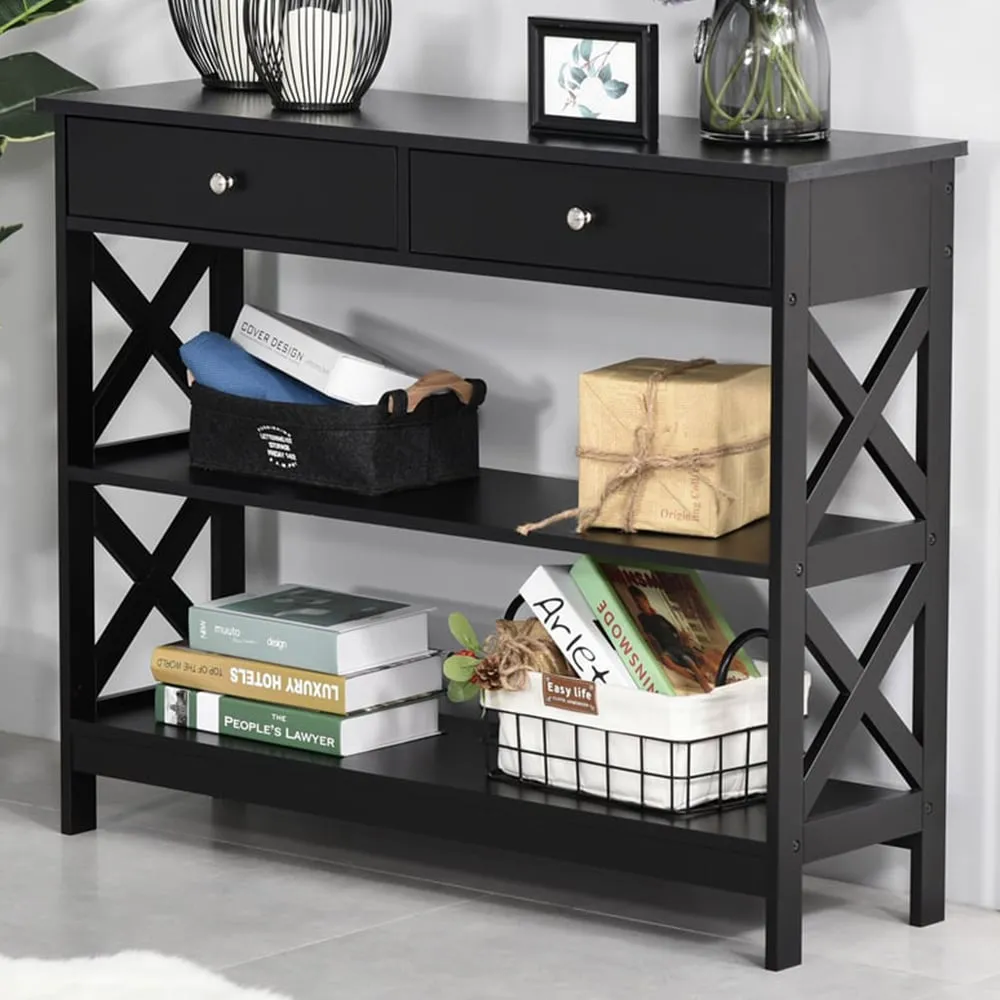 2 Drawer Console Table with Shelves - Black image