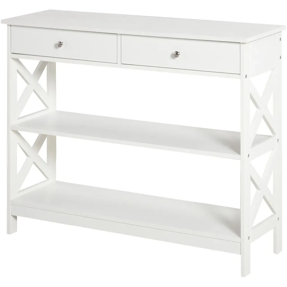 2 Drawer Console Table with Shelves - White