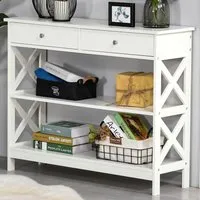 2 Drawer Console Table with Shelves - White