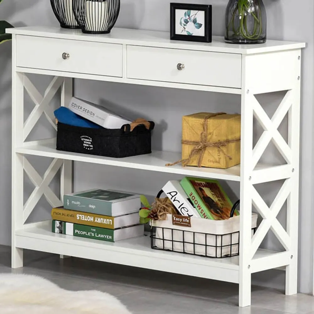 2 Drawer Console Table with Shelves - White image