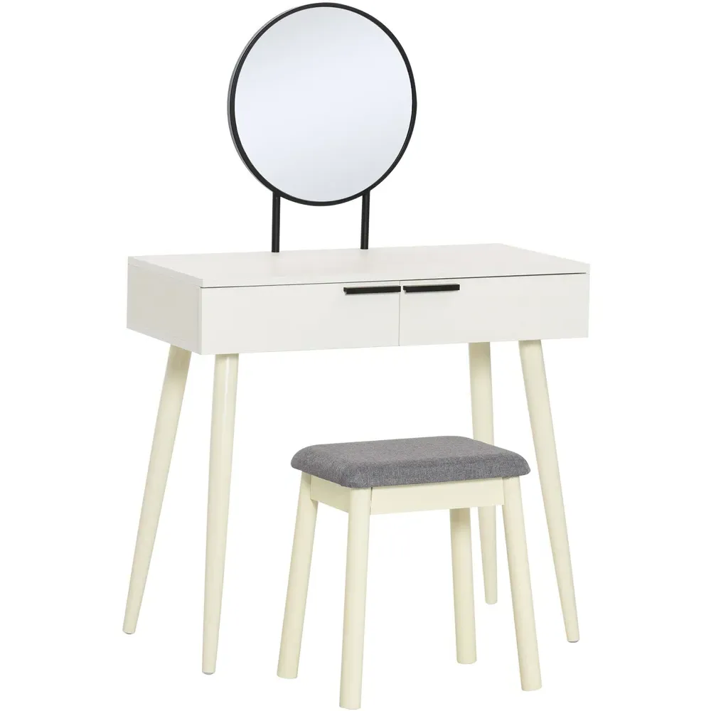 2 Drawer Dressing Table Set with Mirror - White