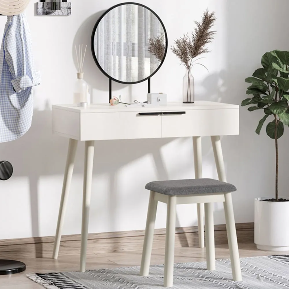 2 Drawer Dressing Table Set with Mirror - White