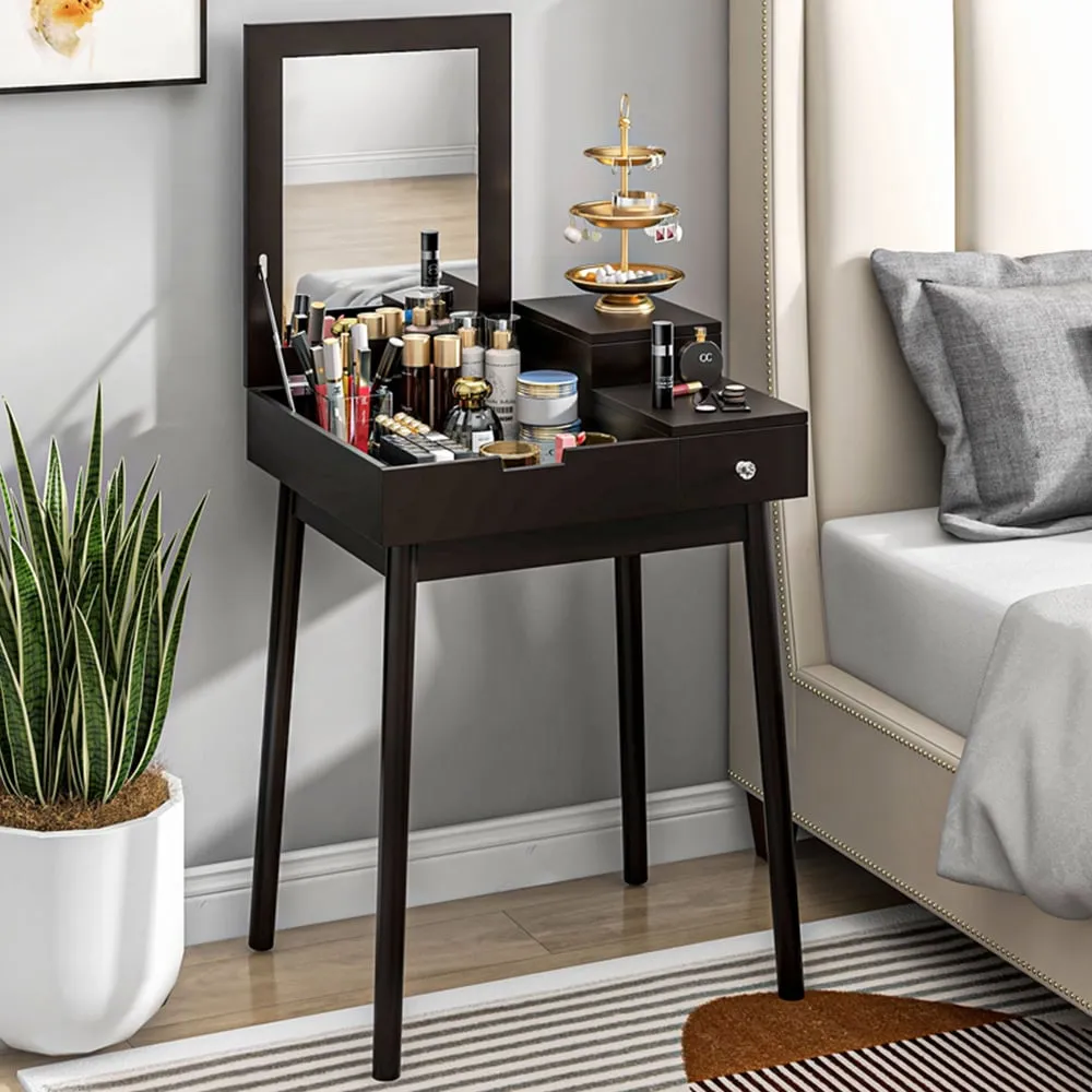 2 Drawer Dressing Table with Flip Up Mirror - Black image