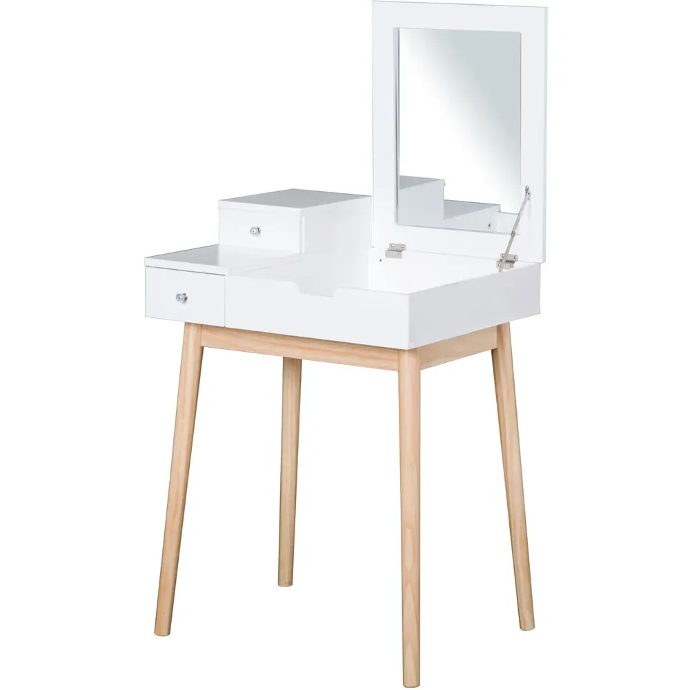 2 Drawer Dressing Table with Flip Up Mirror - White