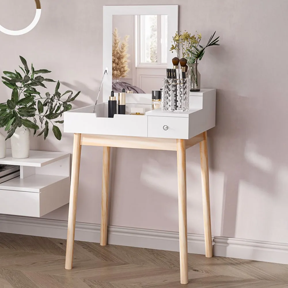 2 Drawer Dressing Table with Flip Up Mirror - White image