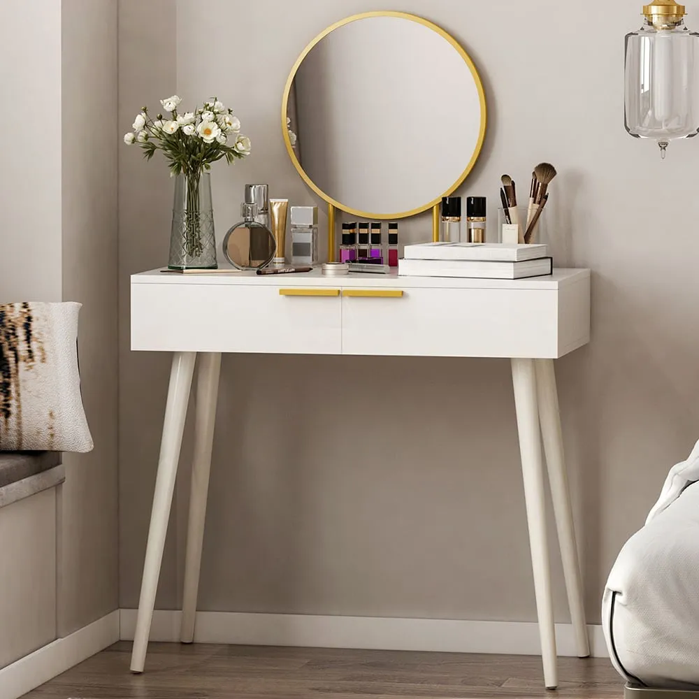2 Drawer Dressing Table with Mirror - White image