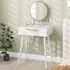 2 Drawer Dressing Table with Round Mirror - White