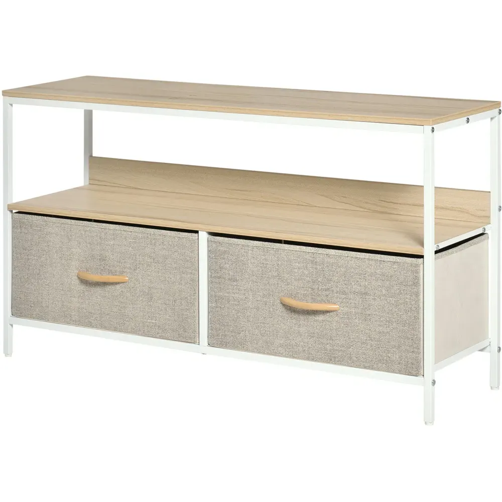 2 Drawer Foldable TV Cabinet - Maple Wood Effect, Steel