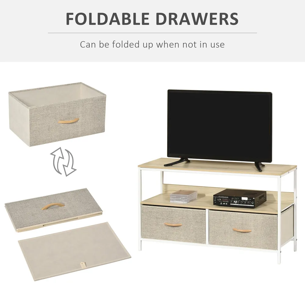 2 Drawer Foldable TV Cabinet - Maple Wood Effect, Steel