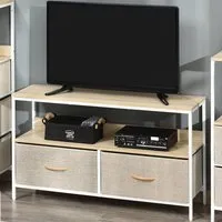2 Drawer Foldable TV Cabinet - Maple Wood Effect, Steel