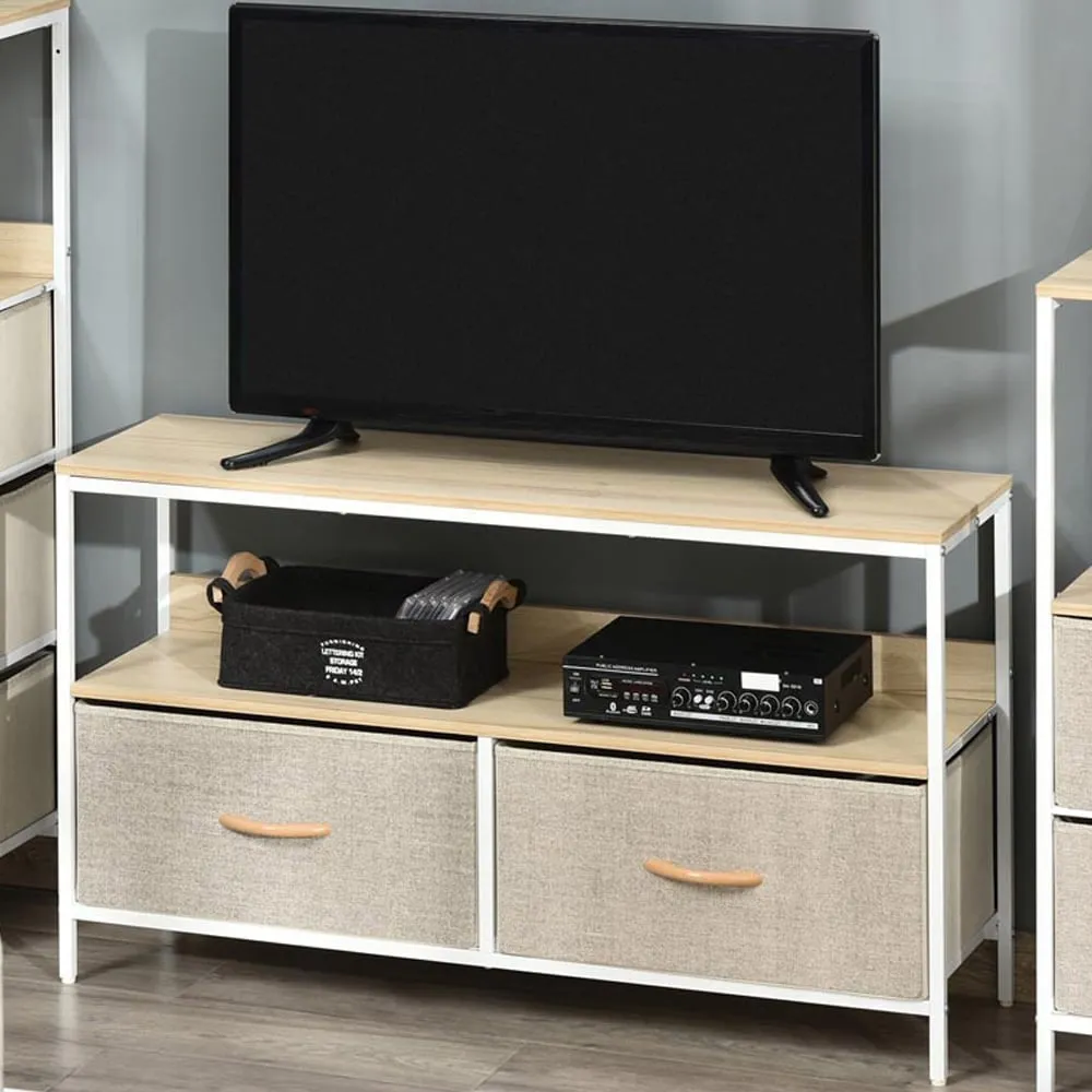 2 Drawer Foldable TV Cabinet - Maple Wood Effect, Steel image