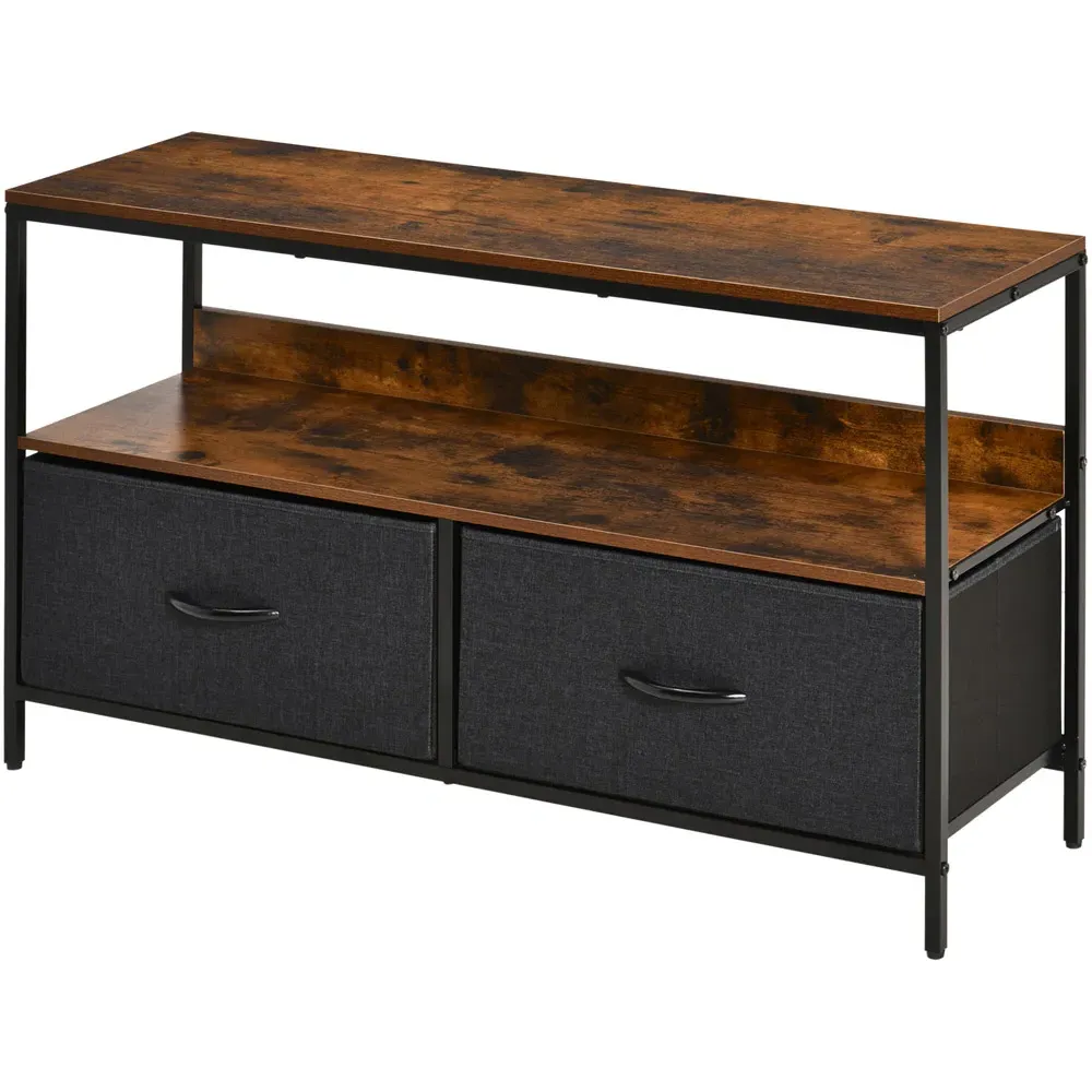 2 Drawer Foldable TV Cabinet - Rustic Brown, Steel
