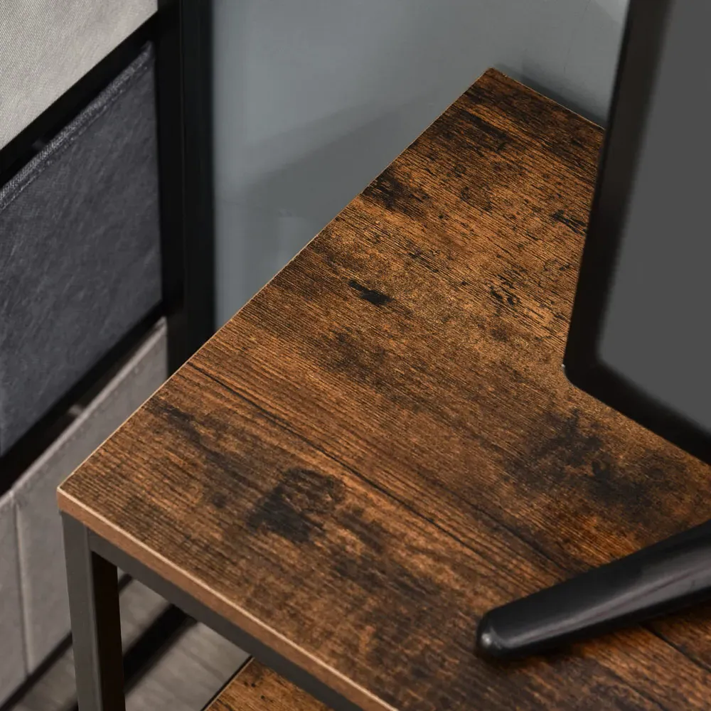 2 Drawer Foldable TV Cabinet - Rustic Brown, Steel