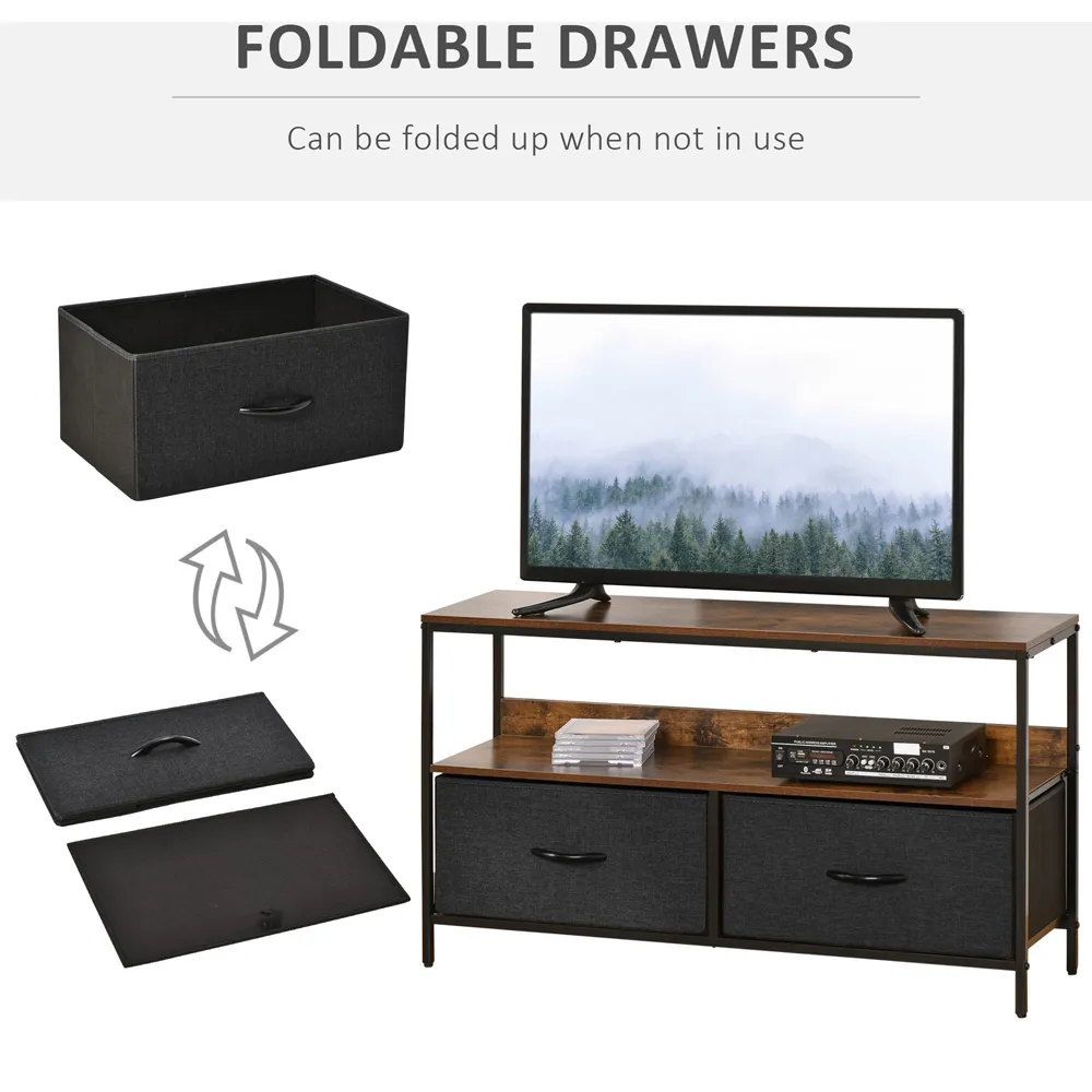 2 Drawer Foldable TV Cabinet - Rustic Brown, Steel