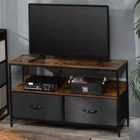 2 Drawer Foldable TV Cabinet - Rustic Brown, Steel
