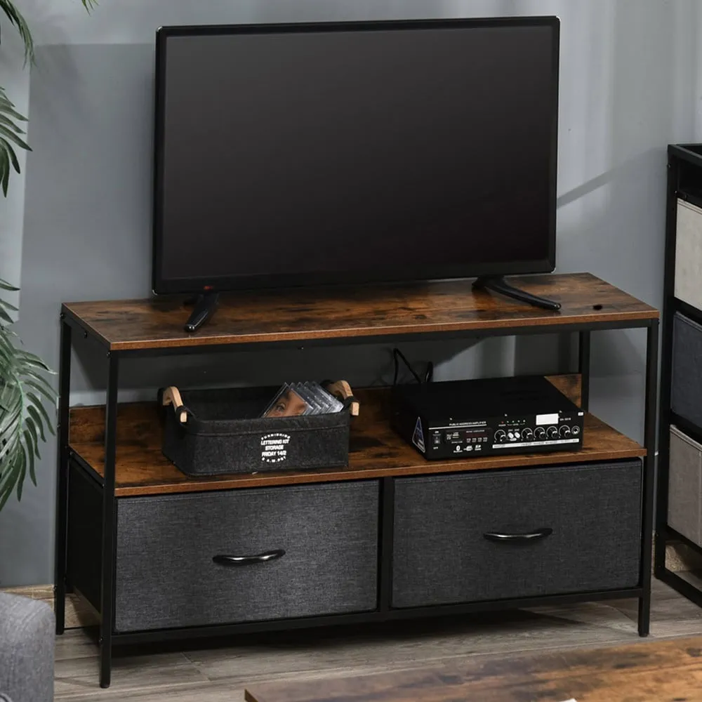 2 Drawer Foldable TV Cabinet - Rustic Brown, Steel