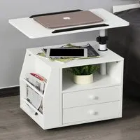 2 Drawer Swivel Bedside Table with Wheels - White