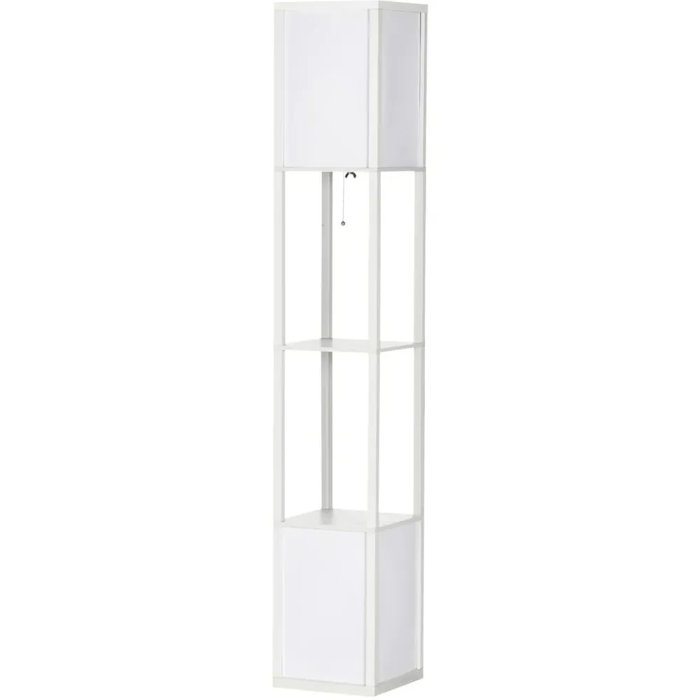 2 Light Floor Lamp with Shelves - White