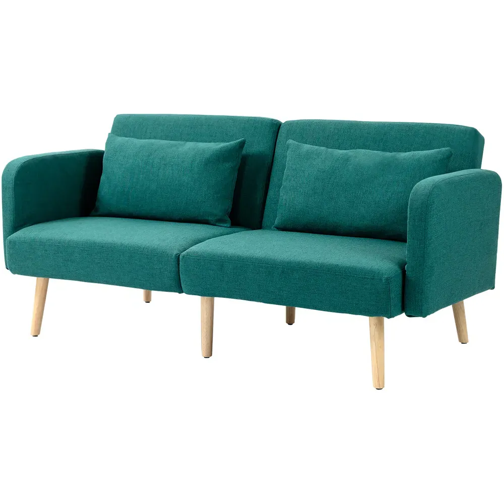 2-Seater Convertible Sofa Bed with Cushions - Green