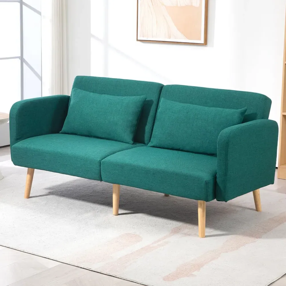 2-Seater Convertible Sofa Bed with Cushions - Green image