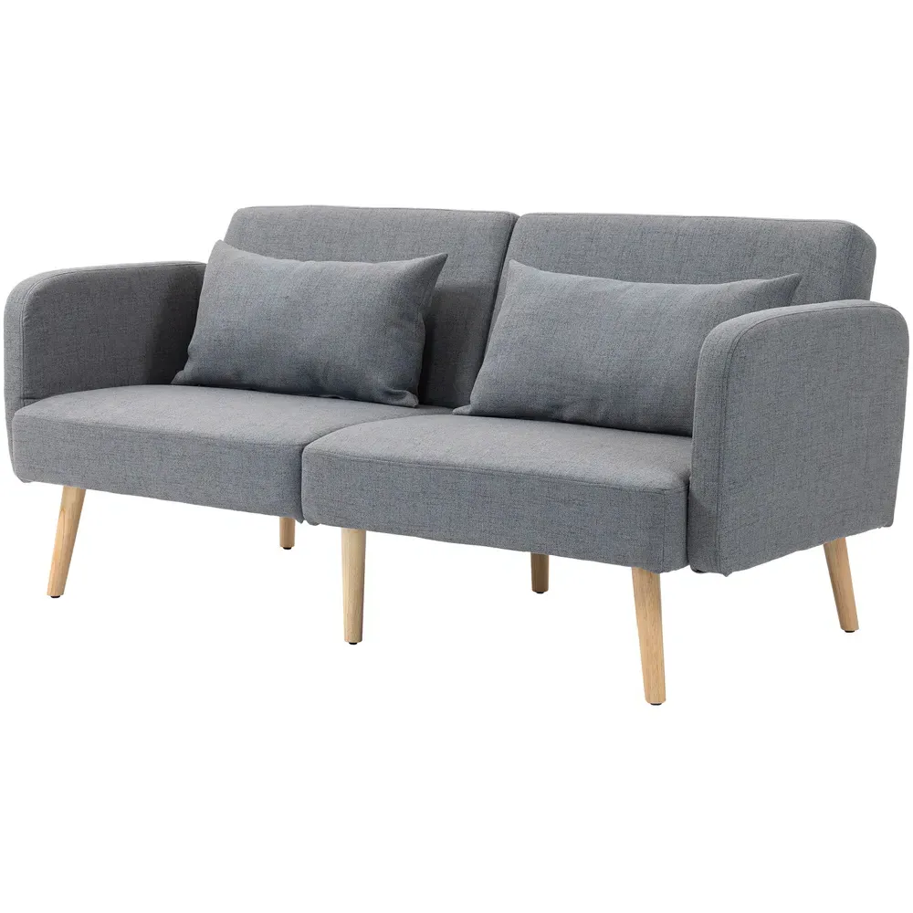 2 Seater Convertible Sofa Bed with Cushions - Grey