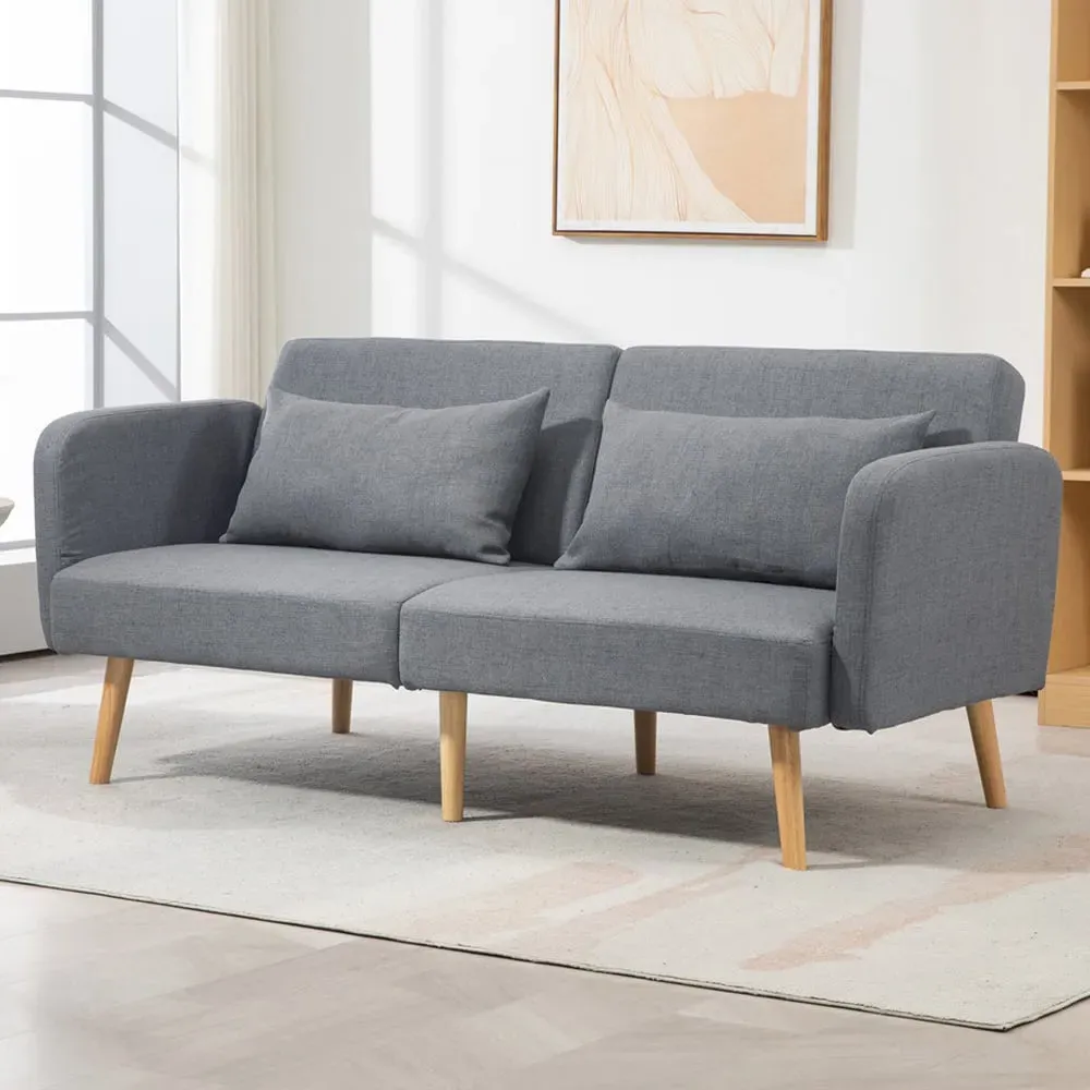 2 Seater Convertible Sofa Bed with Cushions - Grey