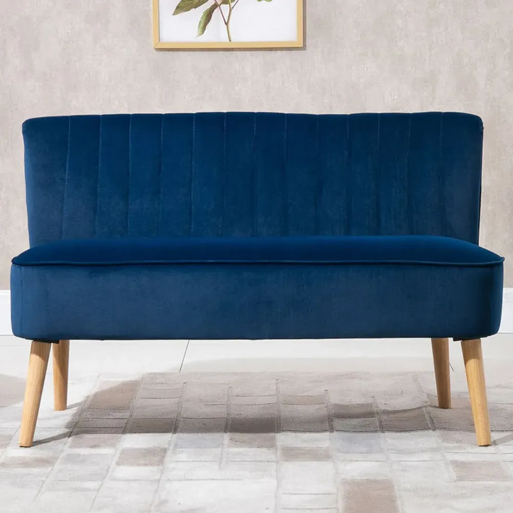 2 Seater Dining Sofa Bench - Blue, Velvet image
