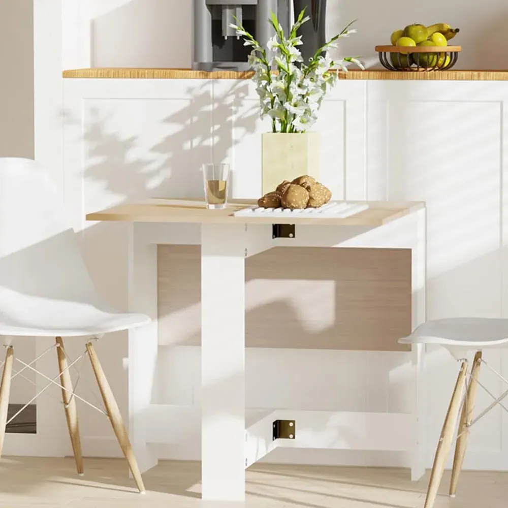 2 Seater Folding Dining Table - Oak, White