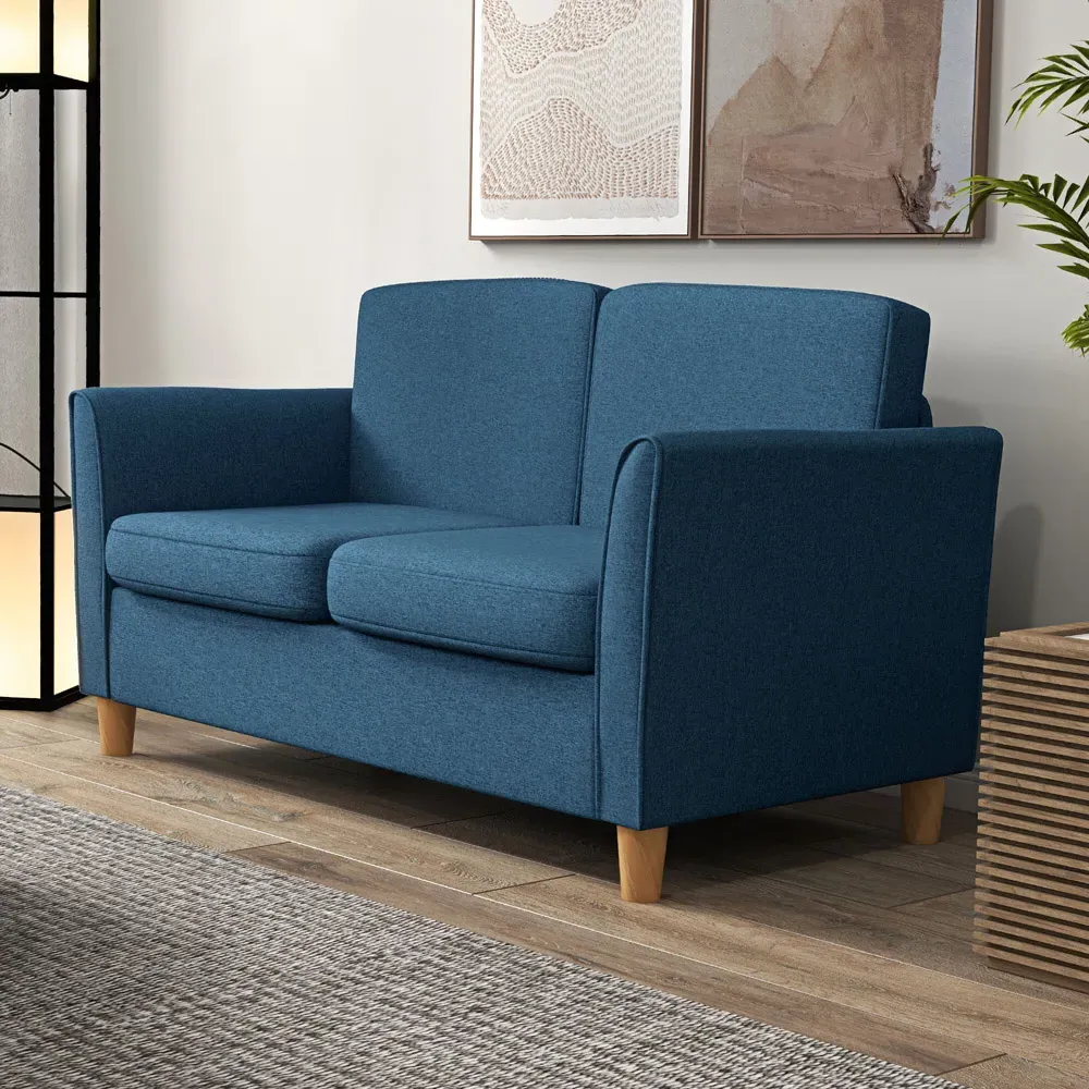 2-Seater Loveseat Sofa - Blue, Linen