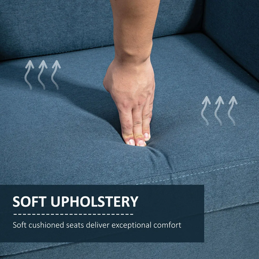 2-Seater Loveseat Sofa - Blue, Linen