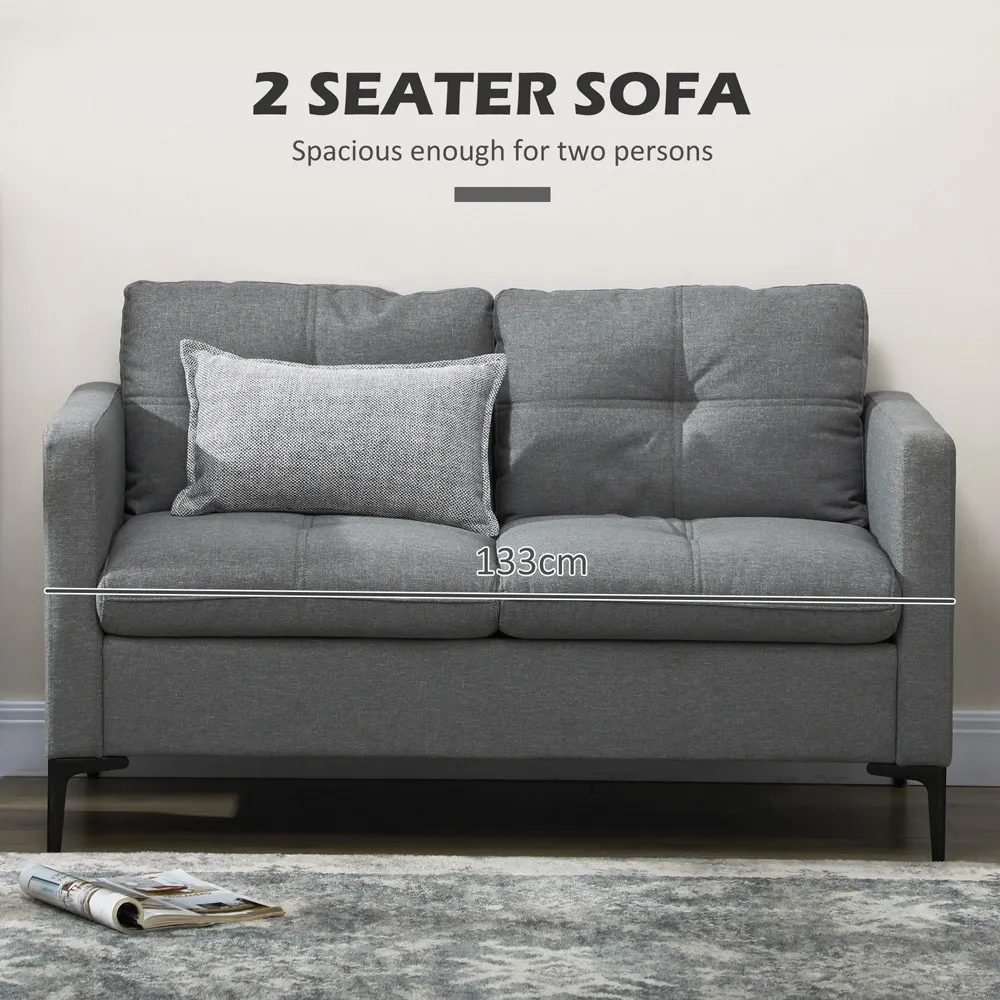 2-Seater Loveseat Sofa - Dark Grey, Linen