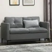 2-Seater Loveseat Sofa - Dark Grey, Linen