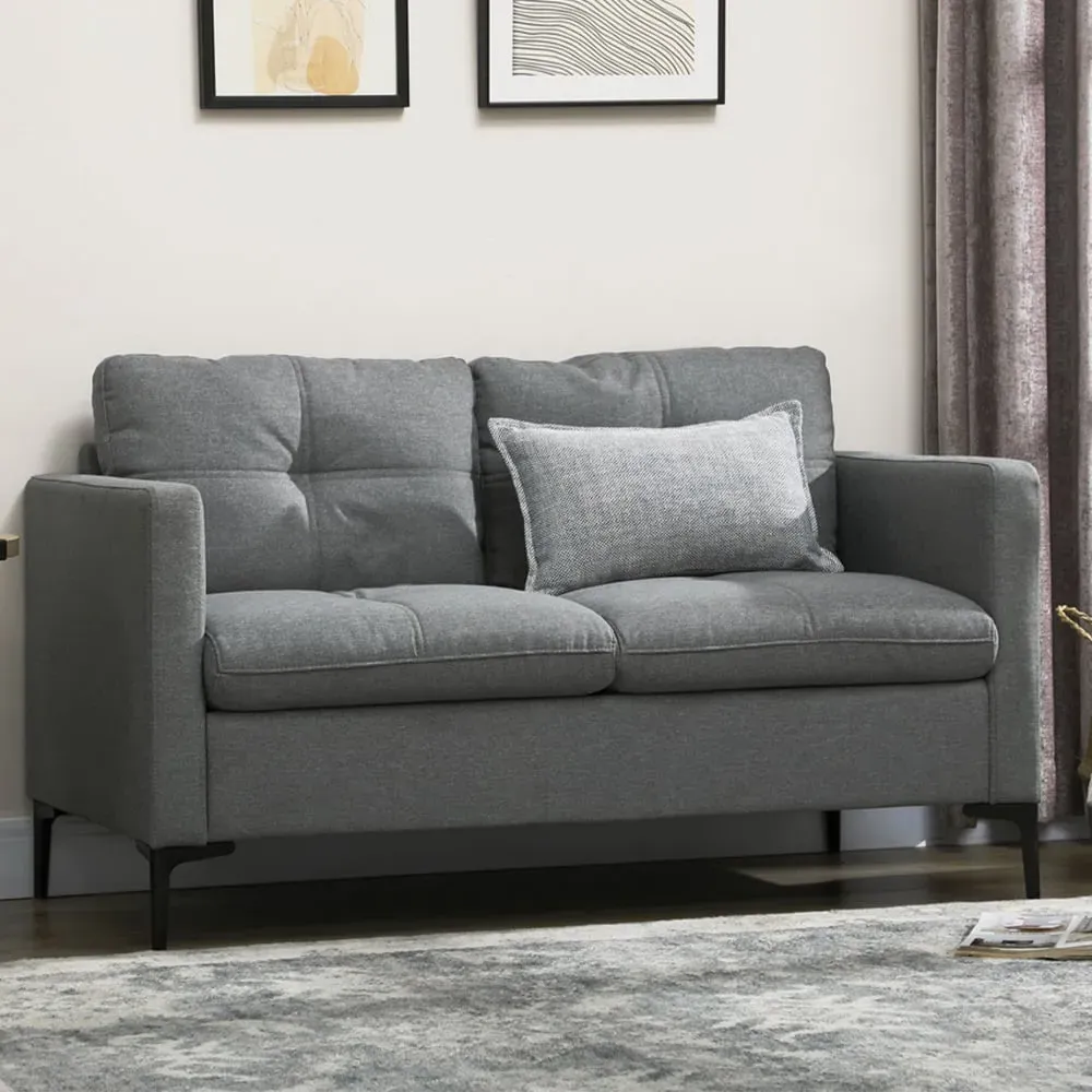 2-Seater Loveseat Sofa - Dark Grey, Linen