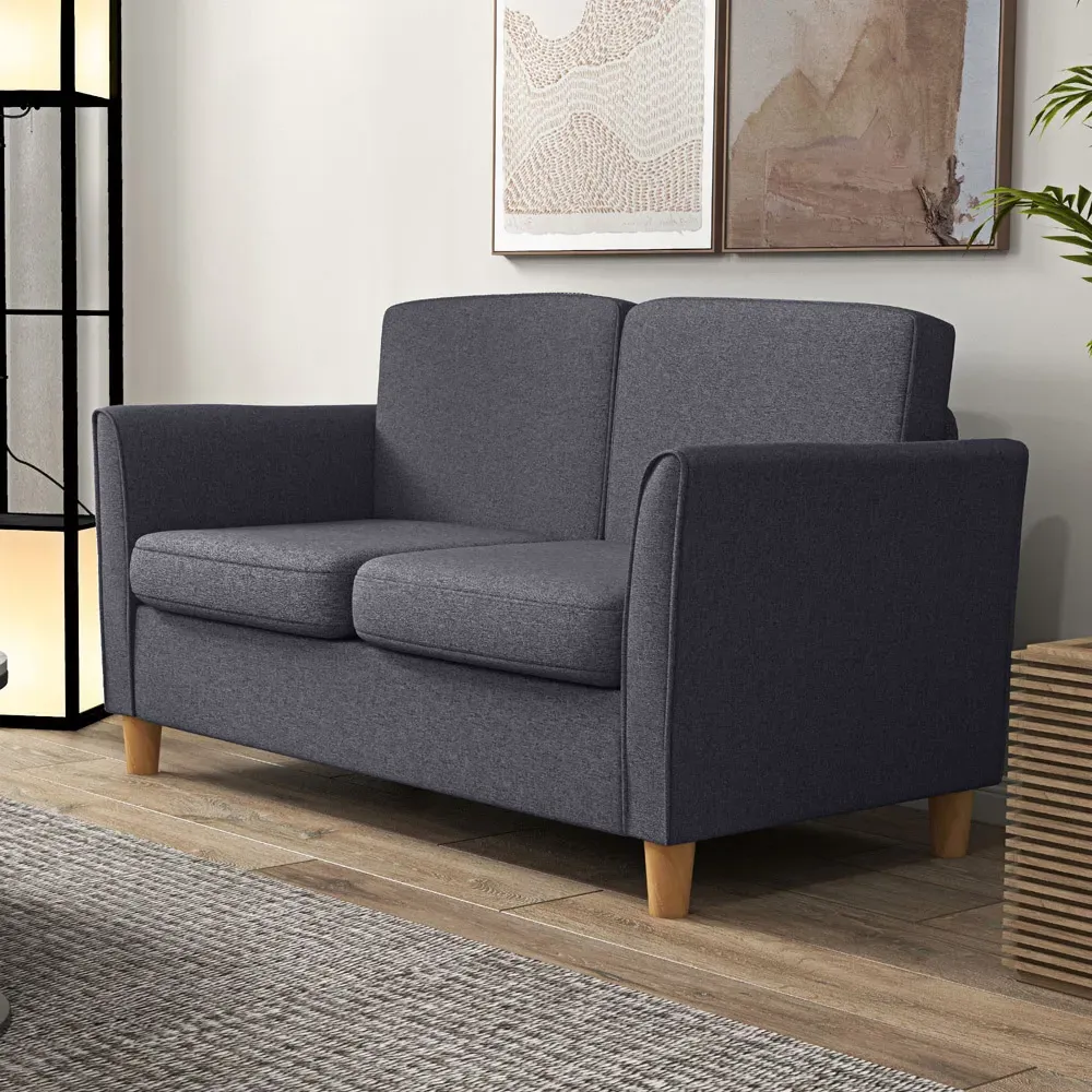 2-Seater Loveseat Sofa - Dark Grey, Linen