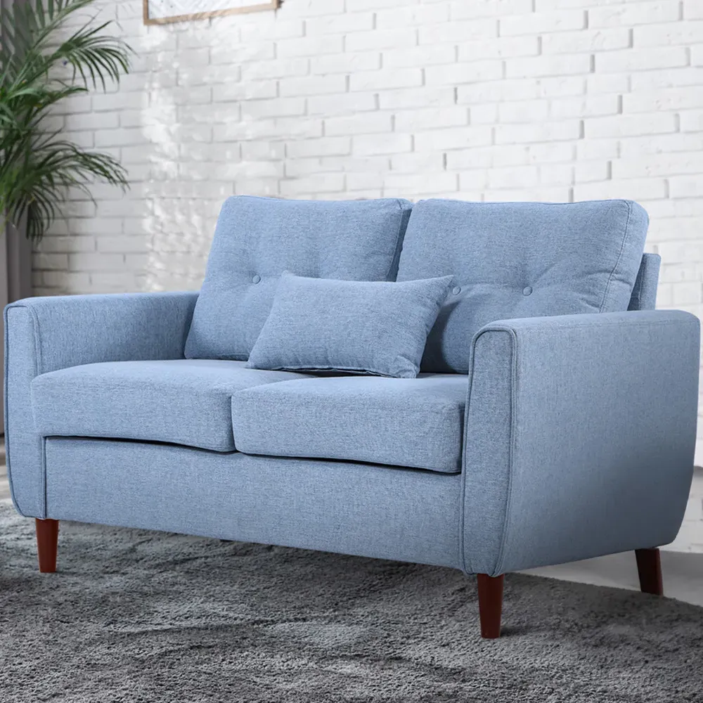 2-Seater Loveseat Sofa - Light Blue, Linen