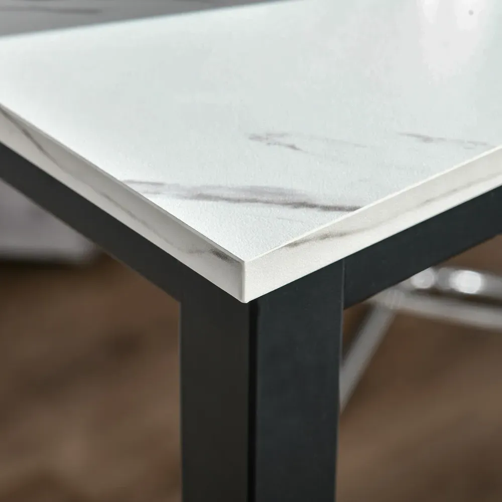 2 Seater Marble Effect Dining Table - White and Black