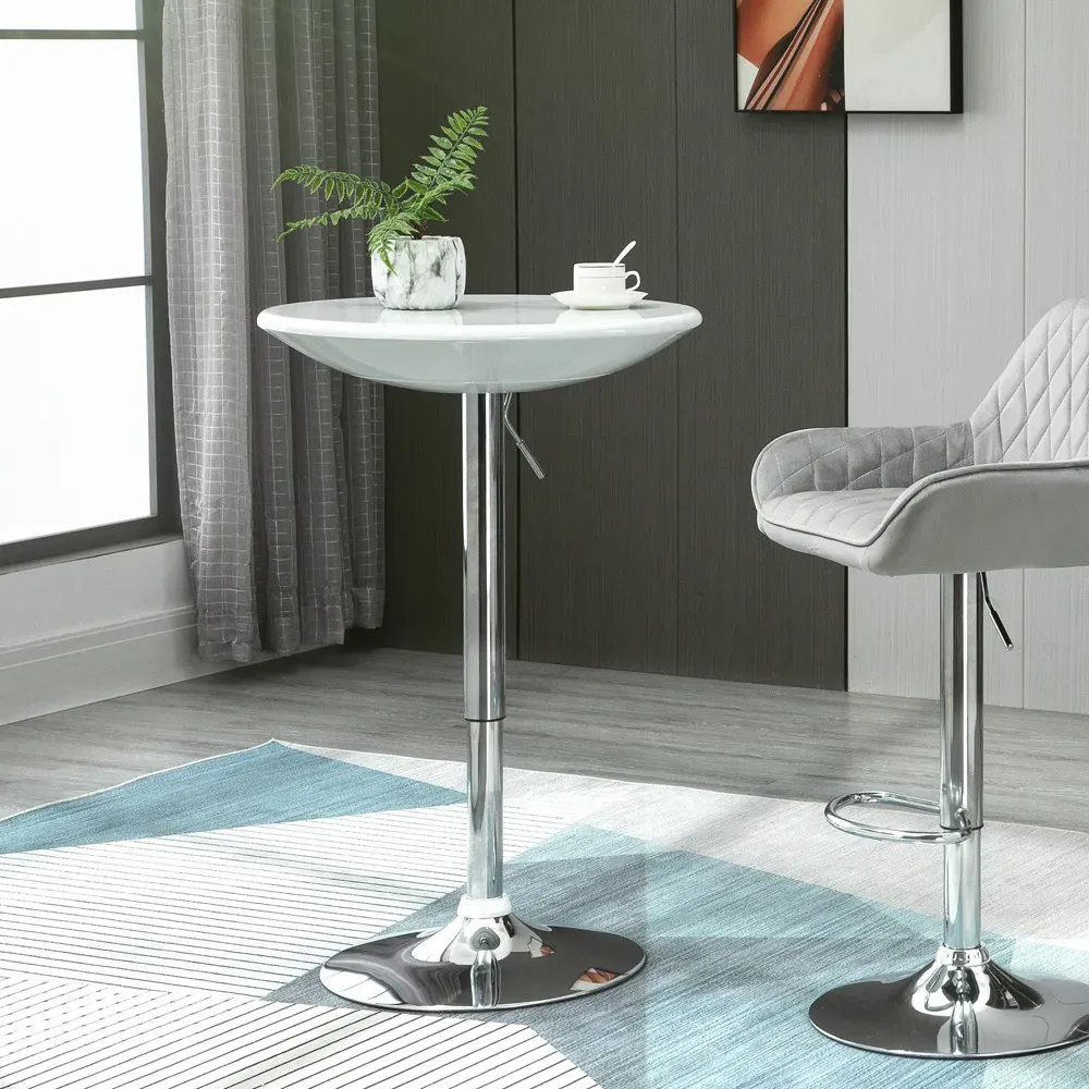 2 Seater Round Adjustable Height Swivel Bar Table - White