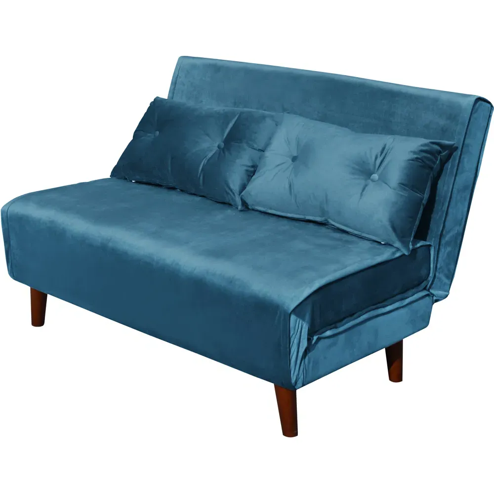 2-Seater Sofa Bed with Fold-Out Design - Blue, Velvet