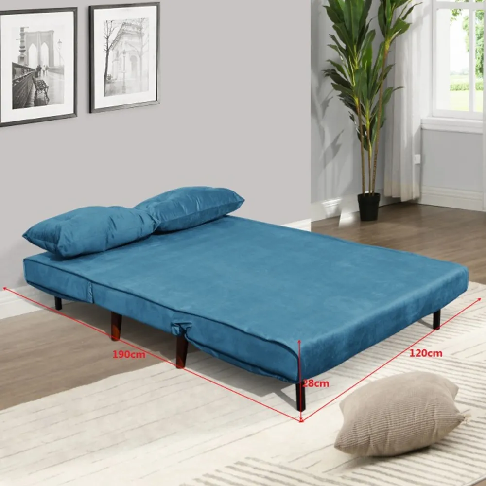 2-Seater Sofa Bed with Fold-Out Design - Blue, Velvet