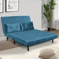2-Seater Sofa Bed with Fold-Out Design - Blue, Velvet