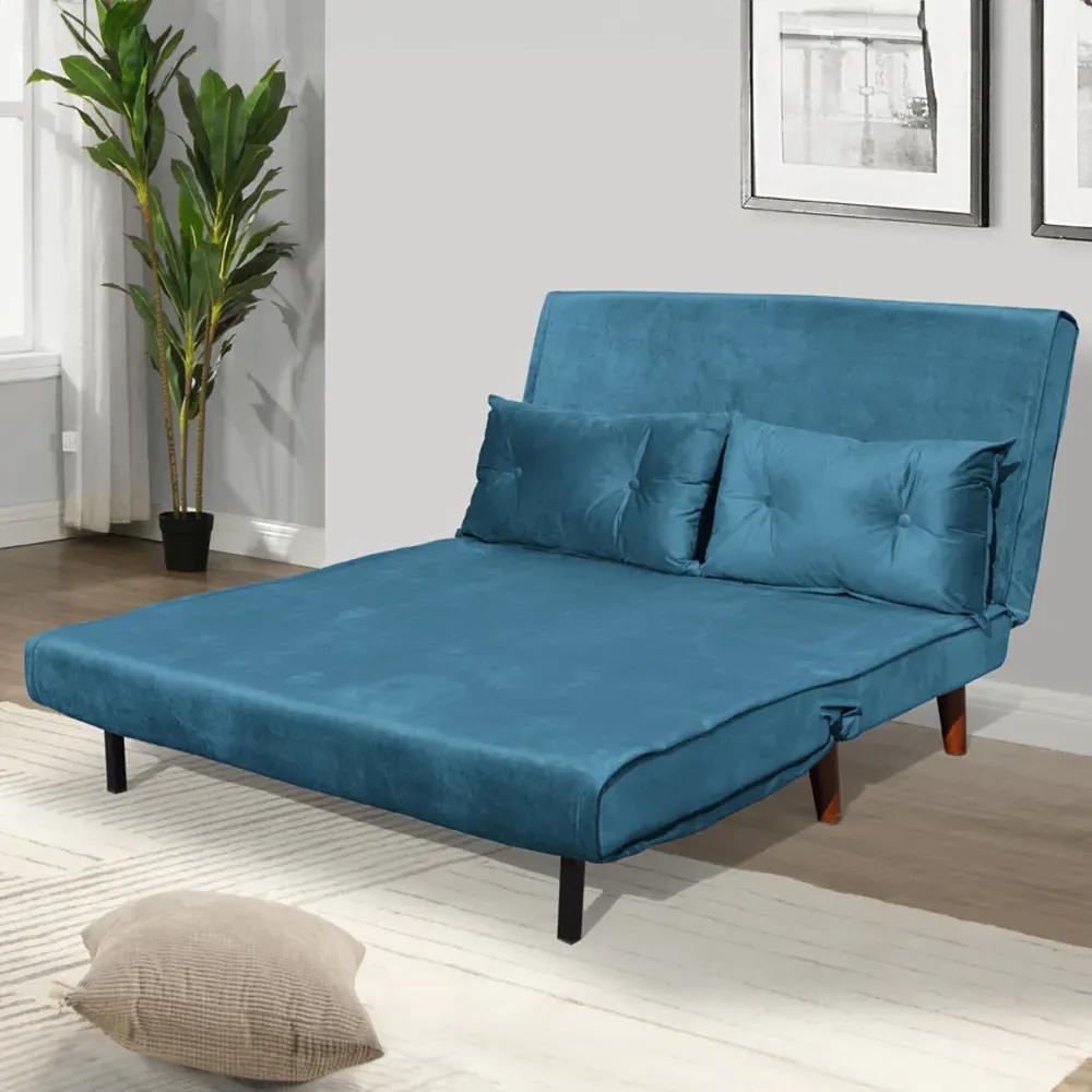2-Seater Sofa Bed with Fold-Out Design - Blue, Velvet image