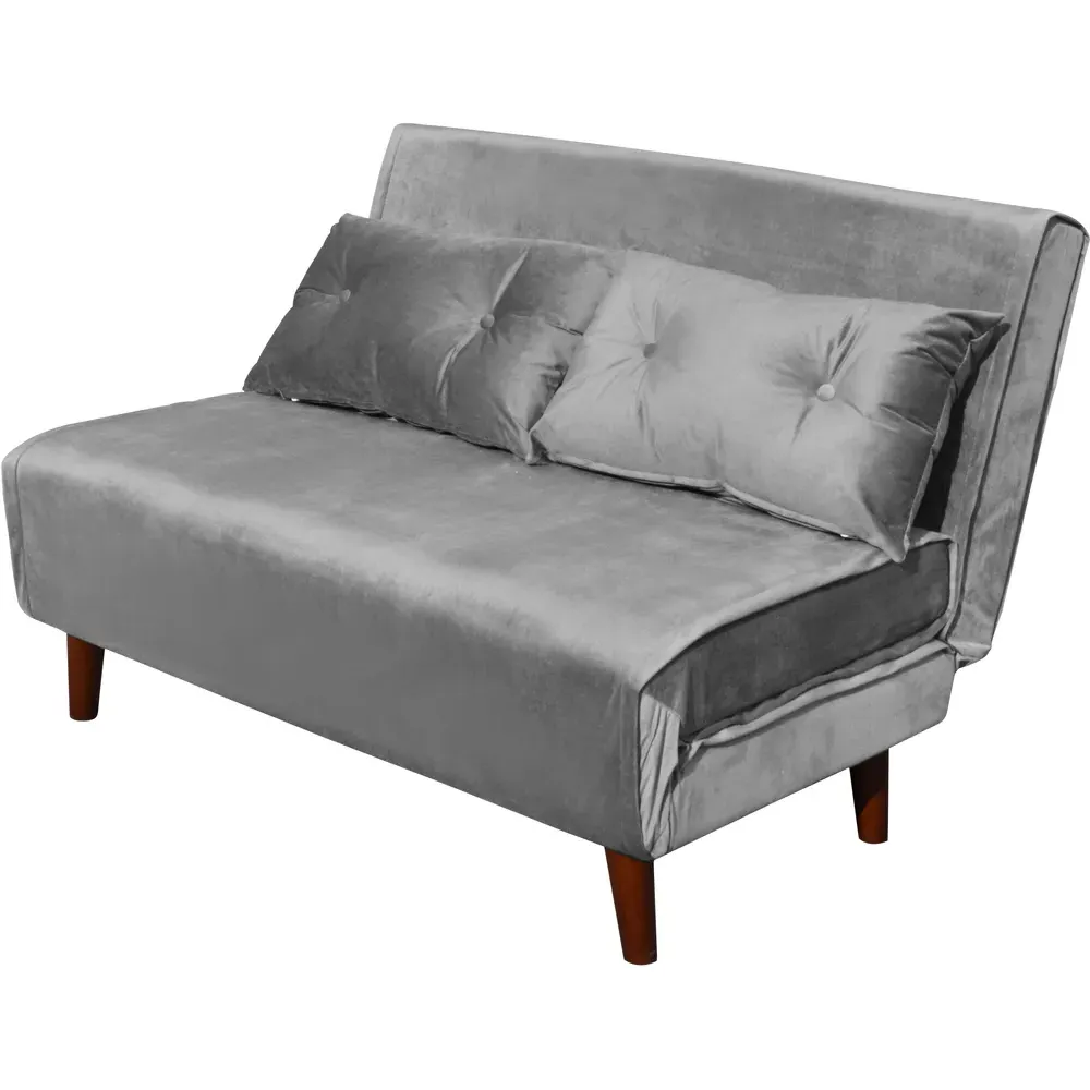 2-Seater Sofa Bed with Fold-Out Design - Grey, Velvet