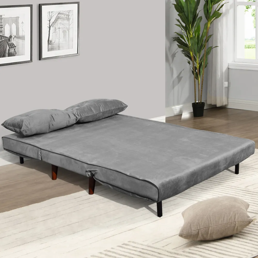 2-Seater Sofa Bed with Fold-Out Design - Grey, Velvet