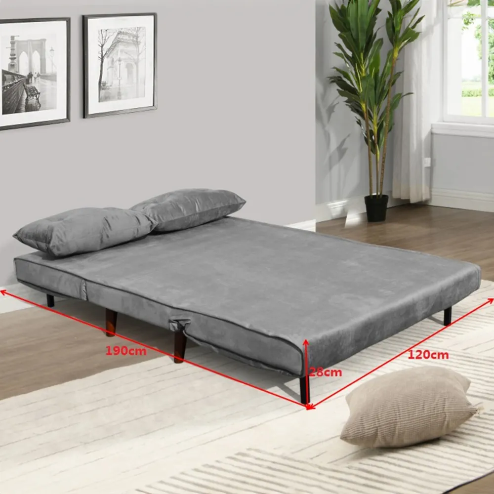 2-Seater Sofa Bed with Fold-Out Design - Grey, Velvet