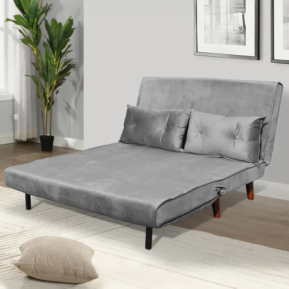 2-Seater Sofa Bed with Fold-Out Design - Grey, Velvet image
